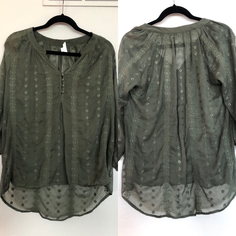 beachlunchlounge | Olive Green Sheer Top